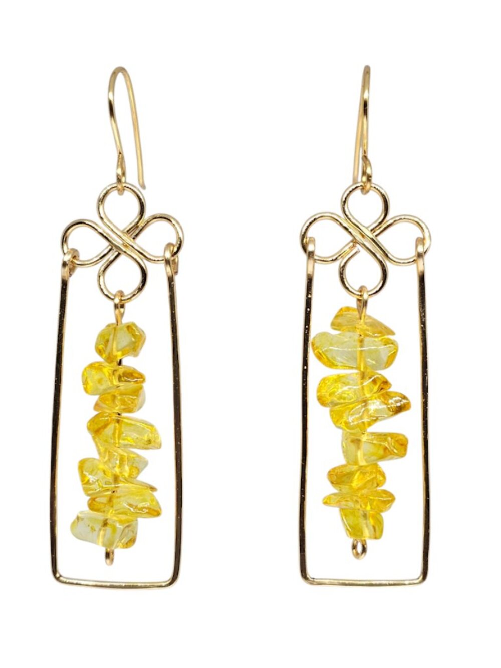 Citrine Chip Earrings Yellow Gemstone Gold Tone Square Hoop Boho Handmade